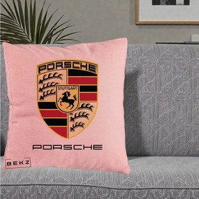 Perna Personalizata Porsche Stuttgart, 40x40 cm, Roz, Husa Detasabila, Perna Inclusa, BEKZ®