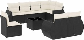 vidaXL Set mobilier de grădină cu perne, 9 piese, negru, poliratan