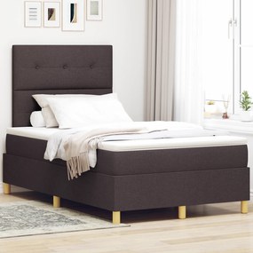 vidaXL Pat cu arcuri cu saltea și LED maro închis 120x190 cm țesătură
