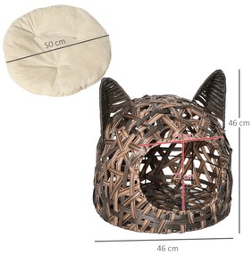 PawHut Căsuță pentru Pisici cu Cadru de Sârmă și Pluș Moale, pentru Pisici de Interior de până la 4,5kg, Φ46x40cm, Maro | Aosom Romania