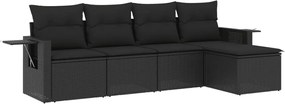 vidaXL Set mobilier de grădină cu perne, 5 piese, negru, poliratan