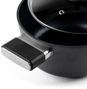 Cratiță Luigi Ferrero Regina FR-2040 20x10 cm, 2,5 l, Acoperire antiaderentă cu efect de marmură, Capac din sticlă cu orificiu pentru abur, Negru