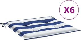 vidaXL Perne scaun grădină 6 buc dungi albastru&alb 50x50x4 cm, textil