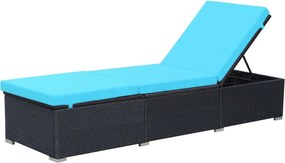 vidaXL Șezlong de plajă cu pernă, negru, poliratan