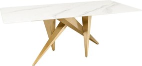 Masa design modern, Metal, Auriu, Ceramica, Alb, ART LIVING 200cm, A-46202 VC