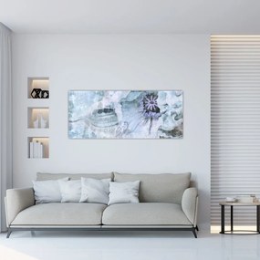 Tablou - Frescă florală pe un perete de cărămidă (120x50 cm)