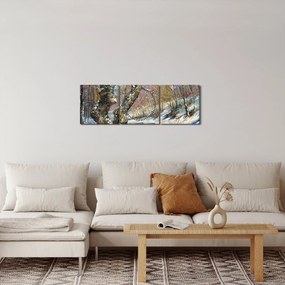 Tablou cu peisaj de iarnă pictat (cu ceas) (90x30 cm)