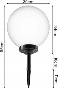 Lampă solară LED 1,2 V, 6500 K, 200 mAh, Ø 30 cm, IP44, alb/negru