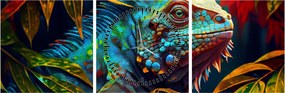 Tablou - Iguana colorată (cu ceas) (90x30 cm)