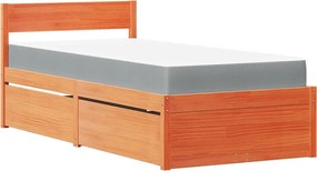 vidaXL Pat cu sertare saltea, maro ceruit, 90x190 cm, lemn masiv pin