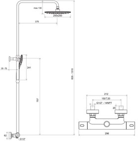 Ravak X070164 - Set de duș TERMO cu baterie termostatată, crom lucios