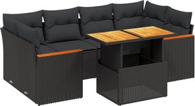 vidaXL Set canapele de grădină cu perne, 7 piese, negru, poliratan