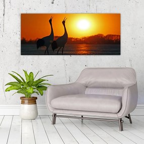 Tablou cu păsări în apus de soare (120x50 cm)