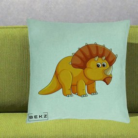 Perna Decorativa Triceratops Portocaliu, 40x40 cm, Verde Menta, Husa Detasabila, Perna Inclusa, BEKZ®