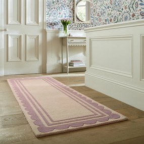 Covor tip traversă mov/în culoare naturală țesut manual din lână 80x230 cm Lois Scallop – Flair Rugs