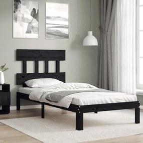 3193585 vidaXL Cadru de pat cu tăblie, negru, 90x200 cm, lemn masiv