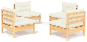 3096028 vidaXL Set mobilier grădină cu perne, 4 piese, crem, lemn de pin