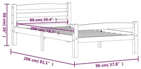 Cadru de pat cu 2 sertare, gri inchis, 90x200 cm, lemn de pin Morke gra, 90 x 200 cm, 2 Sertare