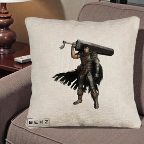 Perna Personalizata Berserk Guts Luptatorul Negru, 40x40 cm, Bej Canapea, Husa Detasabila, Perna Inclusa, BEKZ®