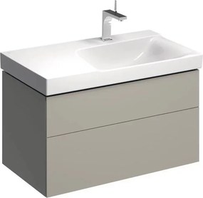 Dulap baza pentru lavoar cu blat suspendat sifon dreapta Geberit Xeno2 greige 2 sertare 88 cm