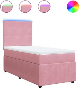 vidaXL Pat box spring cu saltea, roz, 80x200 cm, catifea