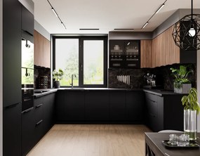 Dulap înalt pentru cuptor şi cuptor cu microunde, nuc okapi/negru, MENZO 60 DPM-210 2F