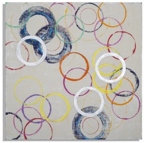 Tablou multicolor din lemn si panza, 80 x 3 x 80 cm, Floating Circles Mauro Ferreti