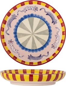 Platou decorativ din ceramică artizanală, multicolor, pictat manual cu pisici și motive geometrice, 30x6 cm, „Missy"