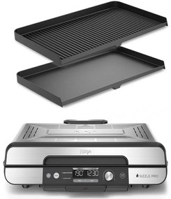 Grătar electric Ninja Sizzle Pro XL GX101EU, 1800W, 120°-260°C, 2 pliante ceramice, 10 burgeri, ProTemp IQ, Capac de schimb, Ceren/Inox