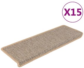 vidaXL Covorașe scări autoadezive 15 buc. bej deschis 65x21x4 cm sisal