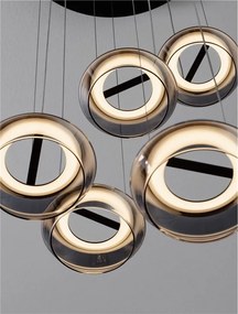 Lustra cu 5 pendule LED, Metal, Negru, Sticla, JAILYN