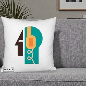 Perna Personalizata Retro Casti Muzicale, 40x40 cm, Alb Pufos, Husa Detasabila, Perna Inclusa, BEKZ®