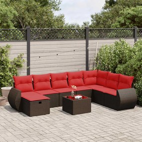 vidaXL Set canapele de grădină cu perne, 9 piese, maro, poliratan