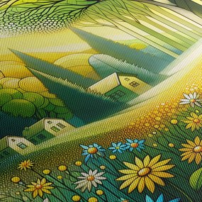 Tablou - Sat în galben-verde (cu ceas) (90x30 cm)