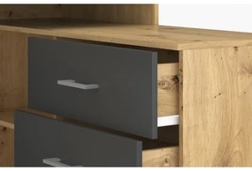 Birou JULES cu sertare și colț reversibil (stânga/dreapta), stejar artisan/antracit