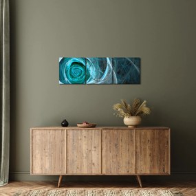 Tablou - Abstract trandafir albastru cu fundal negru (cu ceas) (90x30 cm)