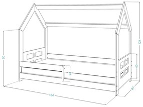 Pat montessori 160x80 căsuță pentru copii Cottage gri D5D cu somieră
