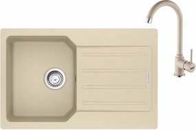 Set chiuveta bucatarie compozit Franke City Avena 1 cuva cu picurator 78x50 cm reversibila finisaj bej mat cu baterie Pola