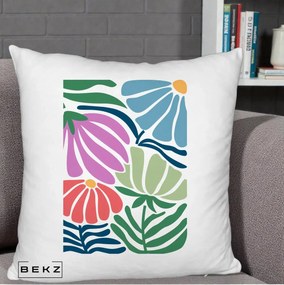 Perna Decorativa Flori Grafice Multicolore Modern, 40x40 cm, Alb Pufos, Husa Detasabila, Perna Inclusa, BEKZ®