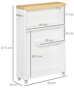 kleankin Dulapior Mobil pentru baie economisire spatiu cu 4 roti raft,manere laterale, 50x13x67.5cm