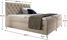 Pat cu boxspring, 200x200, ţesătură bej catifea, GULIETTE + cadou