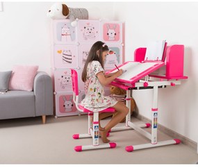 Birou de creştere şi scaun, roz/alb, set LERAN