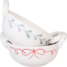 Bol decorativ vintage din ceramică, alb cu detalii albastre „Viola Bow”