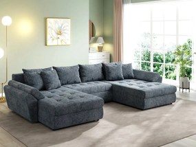 Colțar extensibil dumonde cu ladă de depozitare si sezut confortabil din spuma high-density, Loana U Euphoria Grafit 355x185 cm