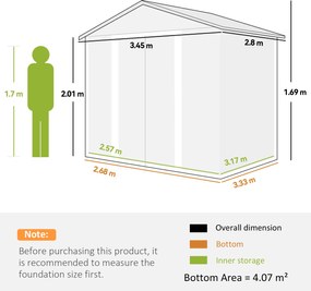 Outsunny Magazie de Gradina, Suport pentru Unelte din Otel cu Usi Glisante si Orificii de Aerisire, 196x236x208 cm, Maro | Aosom Romania