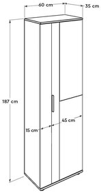 Pantofar Adore Porto, 2 usi reversibile cu oglinda, 10 rafturi, capacitate 28 perechi incaltaminte, Alb / Stejar, 60 x 35 x 187 cm