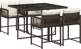 vidaXL Set mobilier de grădină, 5 piese, cu perne, maro, poliratan