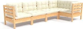vidaXL Set mobilier grădină cu perne crem, 5 piese, lemn de pin