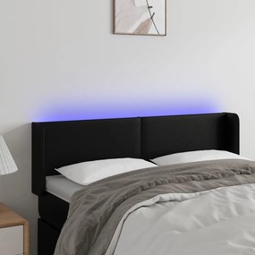 3123046 vidaXL Tăblie de pat cu LED, negru, 147x16x78/88 cm, piele ecologică