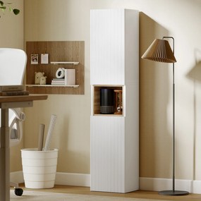 HOMCOM Mobilier de Baie cu 2 Uși, Rafturi Reglabile și Spațiu Deschis, Lemn, 30x24x140 cm, Alb | Aosom Romania